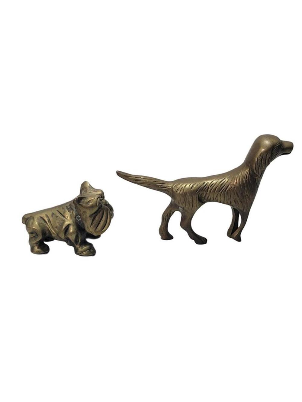 Vintage Brass English Bulldog & Pointer Hunting Dog Figurine Set - Picture 1 of 16